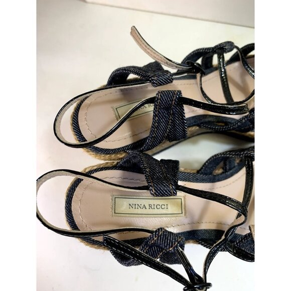 Nina Ricci Y2K Platform Wedge Espadrille Sandal Shoe Denim Size 37 / 6-7 - Picture 9 of 11